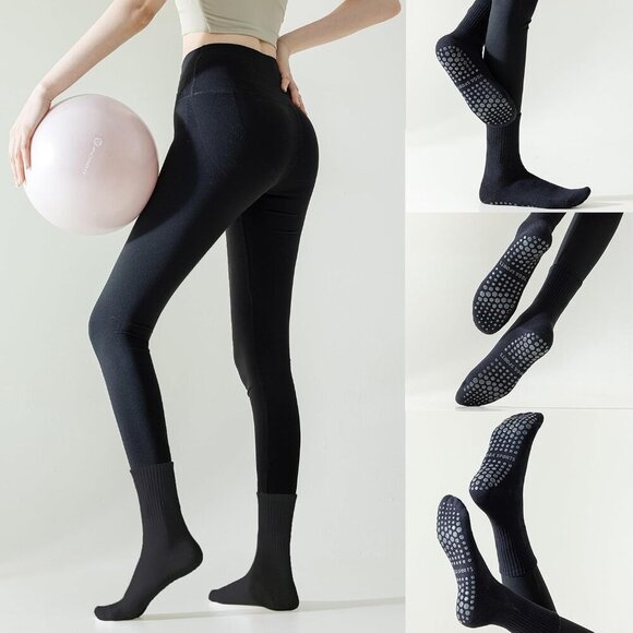 ❤️ Non Slip Socks with Grips for Women Non Skid Gripper Crew Socks for Yoga - Picture 4 of 6